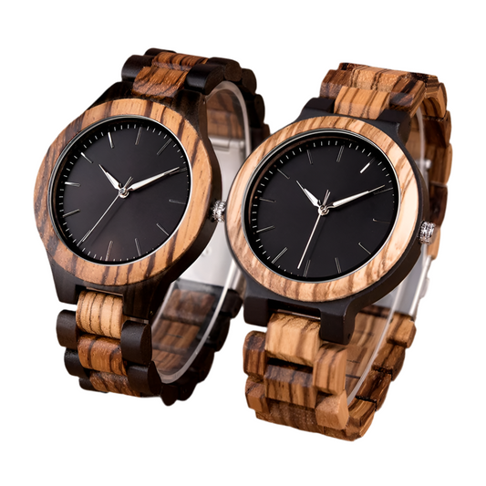 Unisex His And Her Watches - Classic Analog Quartz Movement Wooden Wristwatch