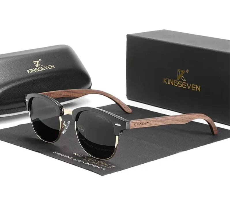 Vintage Style Wooden Sunglasses For Men - Circular Mirror Lenses With UV400 Sun Protection