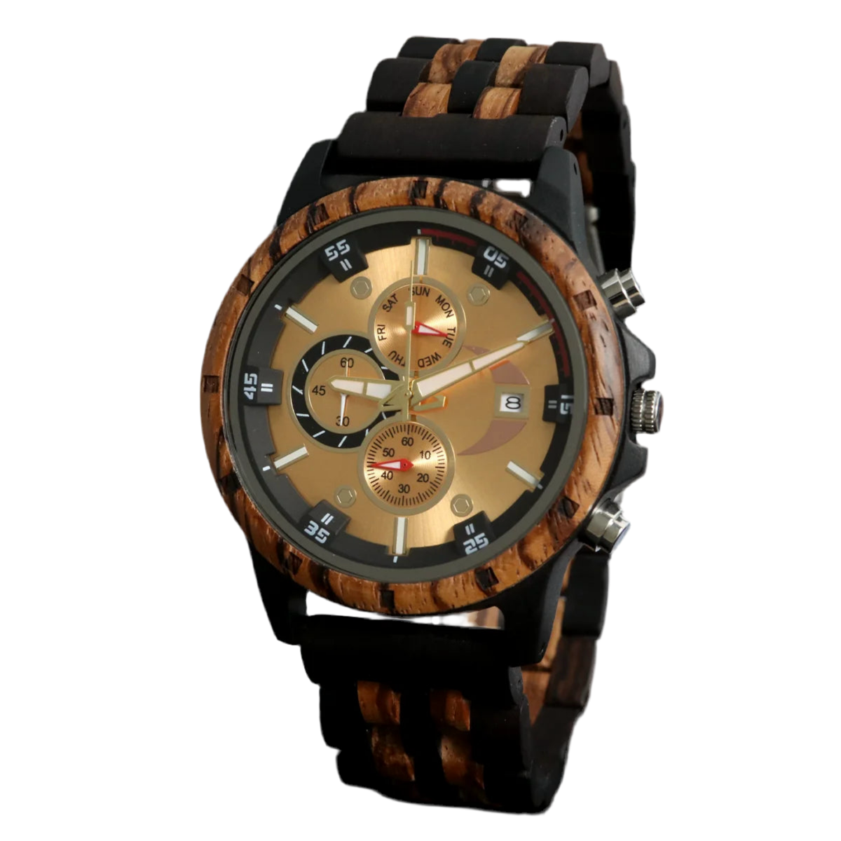 Men’s Sports Wooden Wrist Watch - Multifunction Analog Face & Quartz Movement