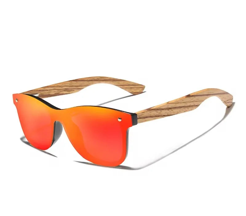 Sunglasses For Men With Mirror Lenses - UV400 Polarized And Square Bamboo Frames