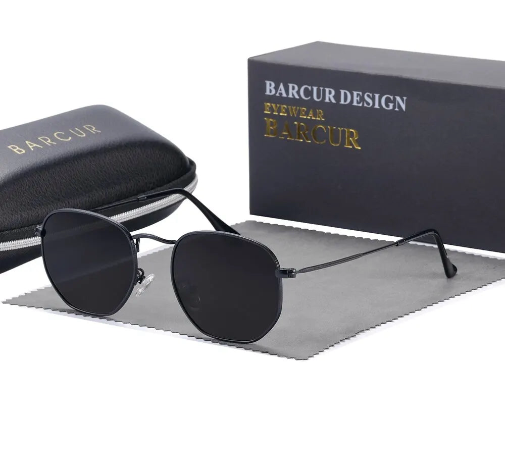 Polarized Sunglasses For Men With Hexagon Shaped Lenses And Metal Frames