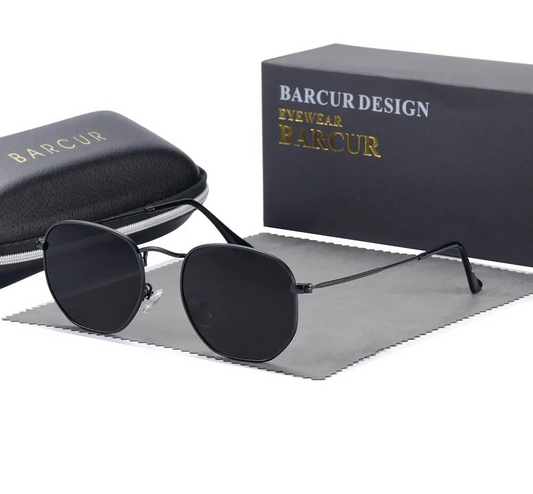 Polarized Sunglasses For Men With Hexagon Shaped Lenses And Metal Frames