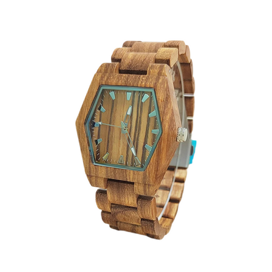 Women’s Natural Wooden Quartz Watch - Creative Hexagon Shaped Case With Luminous Hands