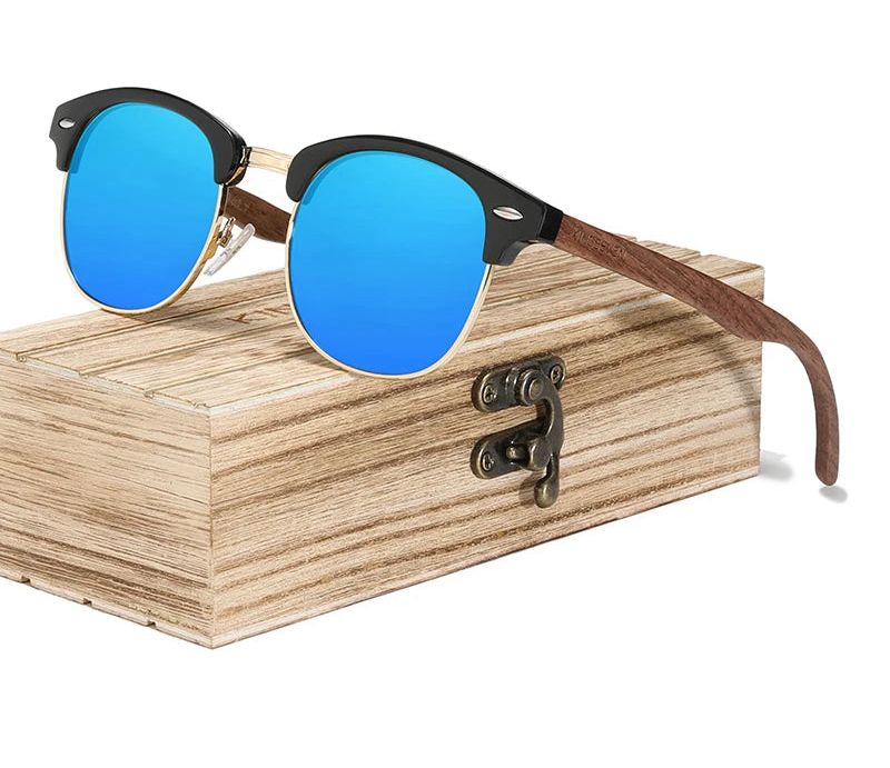Retro Fashion Sunglasses For Men - Walnut Wooden Frames With Polarized UV400 HD Lenses