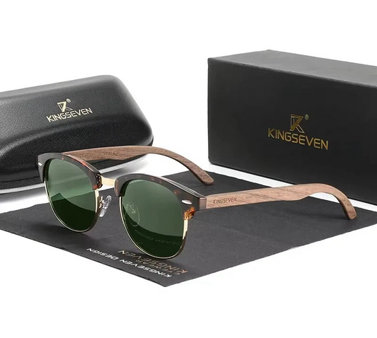 Vintage Style Wooden Sunglasses For Men - Circular Mirror Lenses With UV400 Sun Protection