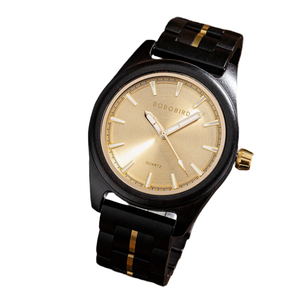 Classic Analog Men's Watch - Wooden Bracelet And Face With Luminous Hands