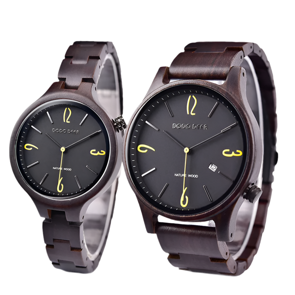 Men’s And Women’s Matching Wooden Watches - Classic Analog His & Her Wrist Watches For Couples