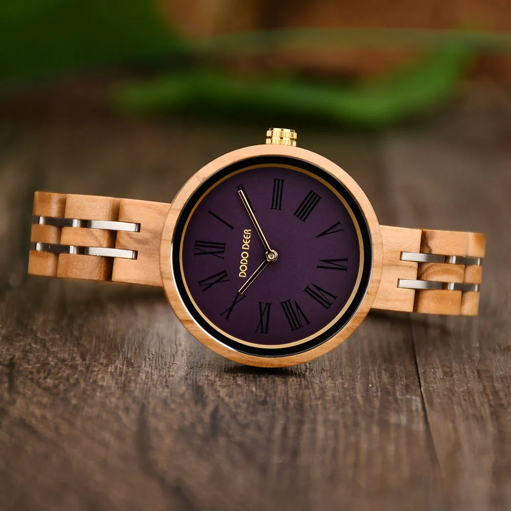 Stylish Ladies Wooden Watches - Round Face With Analog Display And Quartz Movement