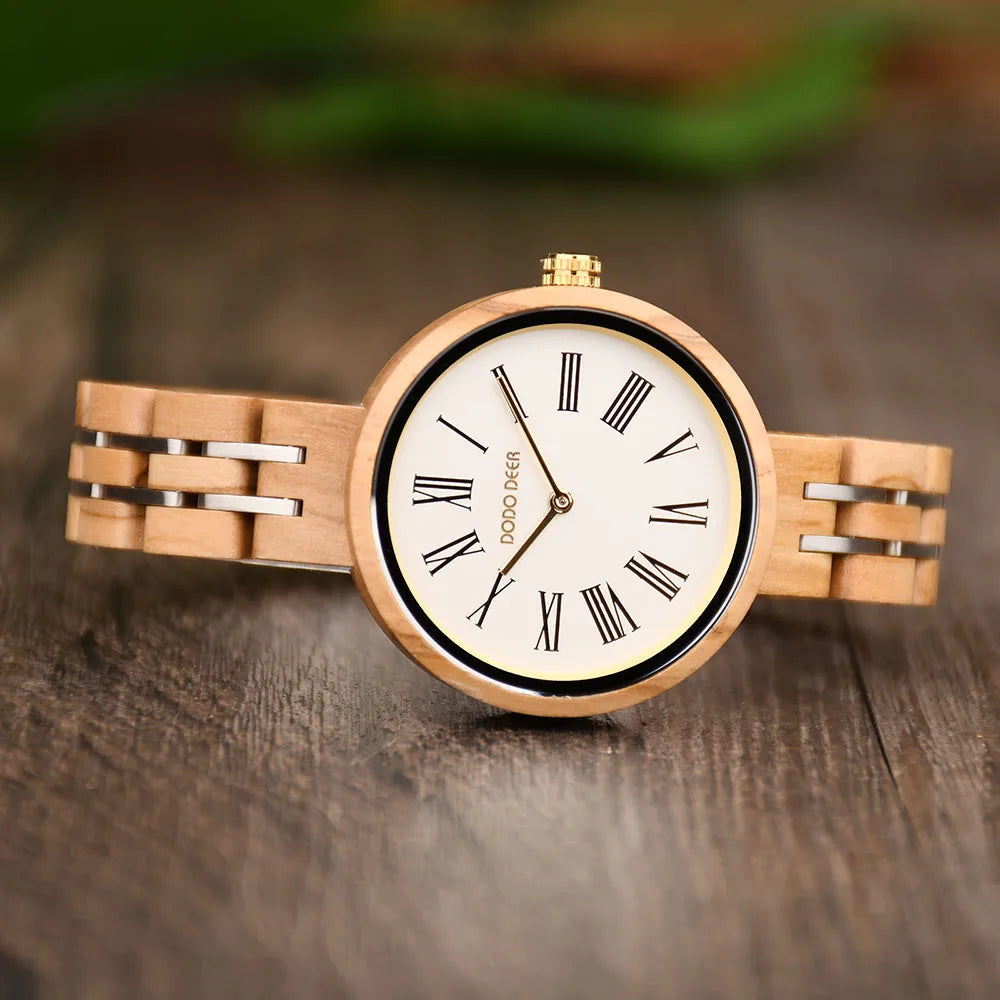 Stylish Ladies Wooden Watches - Round Face With Analog Display And Quartz Movement