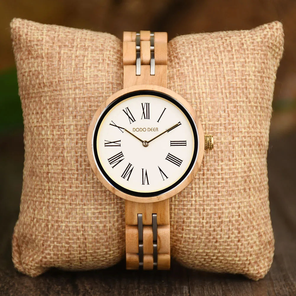 Stylish Ladies Wooden Watches - Round Face With Analog Display And Quartz Movement
