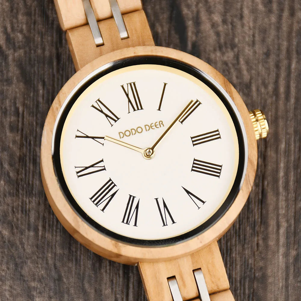 Stylish Ladies Wooden Watches - Round Face With Analog Display And Quartz Movement