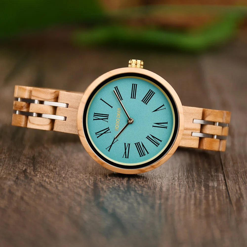 Stylish Ladies Wooden Watches - Round Face With Analog Display And Quartz Movement
