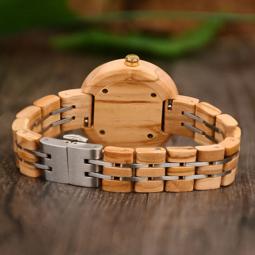 Stylish Ladies Wooden Watches - Round Face With Analog Display And Quartz Movement