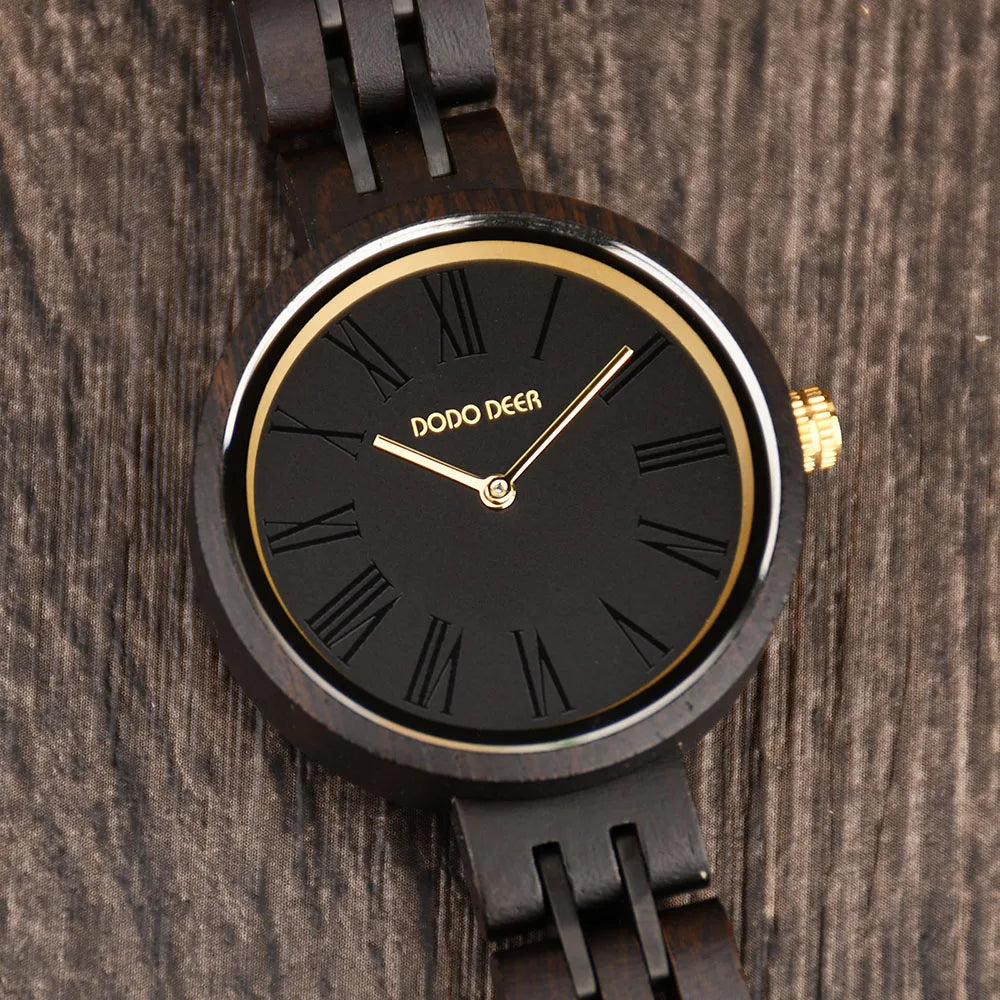 Stylish Ladies Wooden Watches - Round Face With Analog Display And Quartz Movement