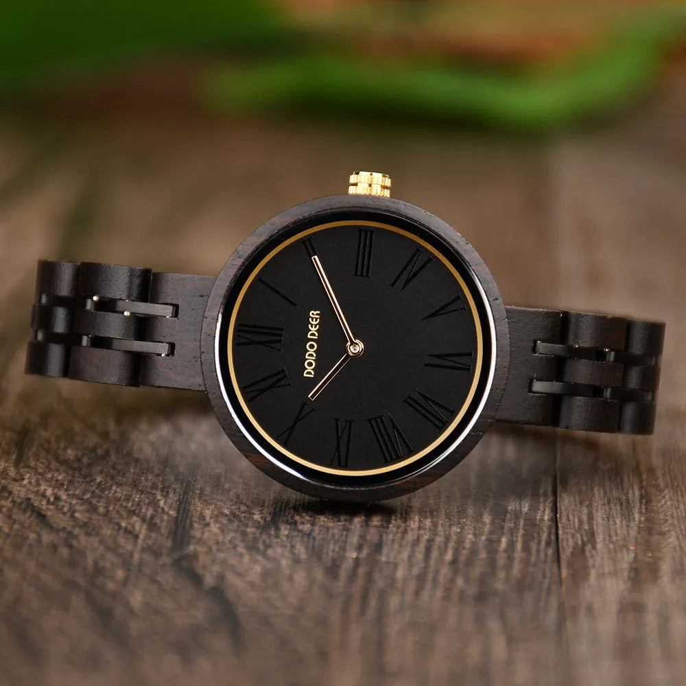 Stylish Ladies Wooden Watches - Round Face With Analog Display And Quartz Movement