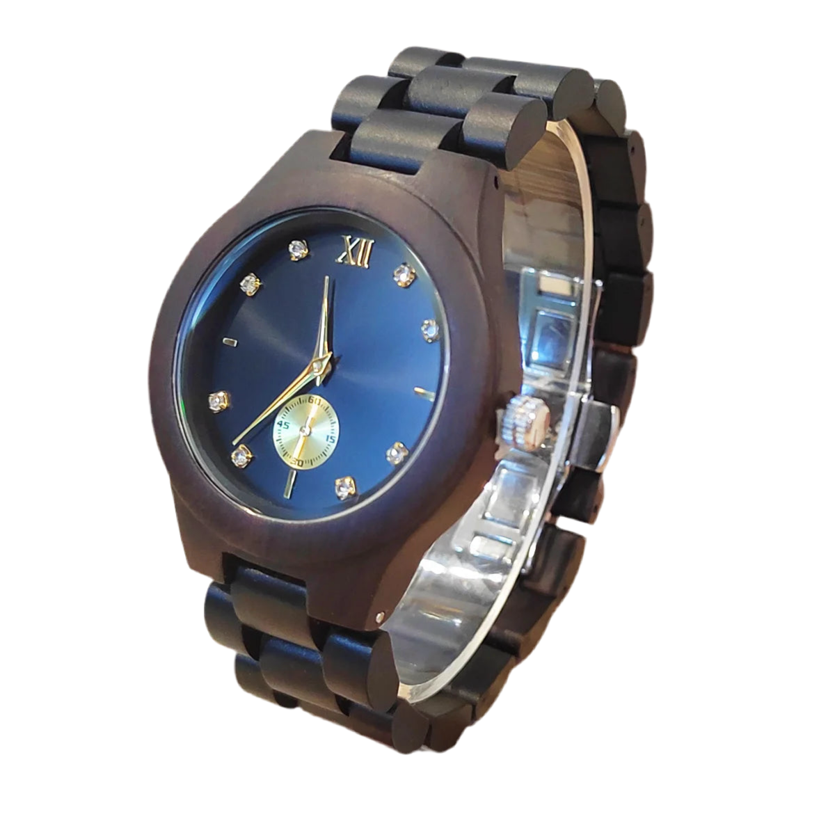 Women's Fashionable Wooden Wrist Watch With Simulated Diamond Dial - Quartz Movement & Analog Face