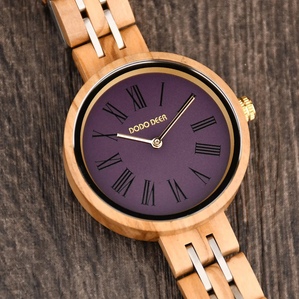 Stylish Ladies Wooden Watches - Round Face With Analog Display And Quartz Movement