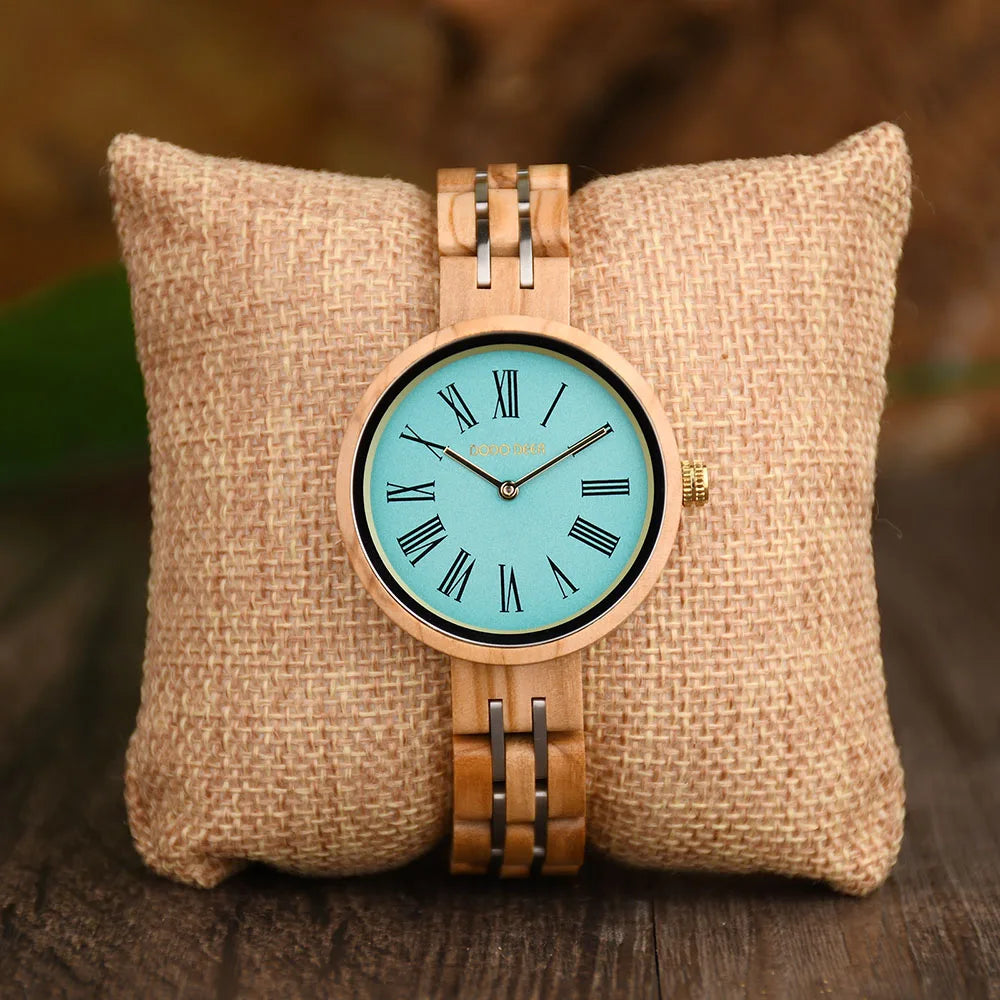 Stylish Ladies Wooden Watches - Round Face With Analog Display And Quartz Movement