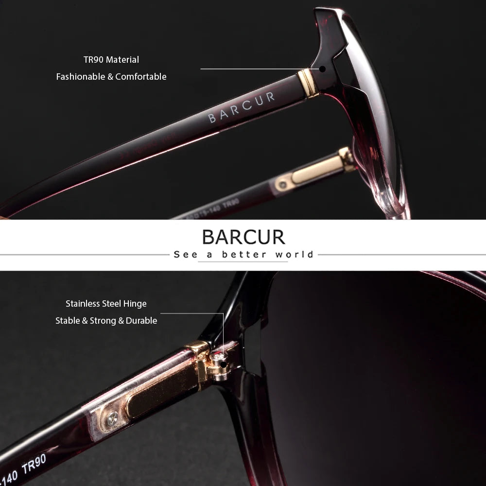 BARCUR Oversize TR90 Sunglasses Women Polarized UV400  Sunglasses Ladies Shades with Gradient Lens lunette de soleil femme