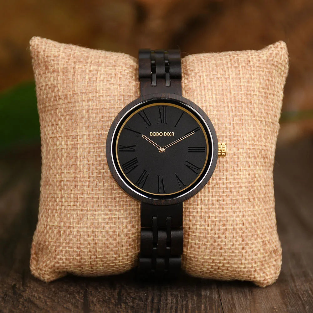 Stylish Ladies Wooden Watches - Round Face With Analog Display And Quartz Movement