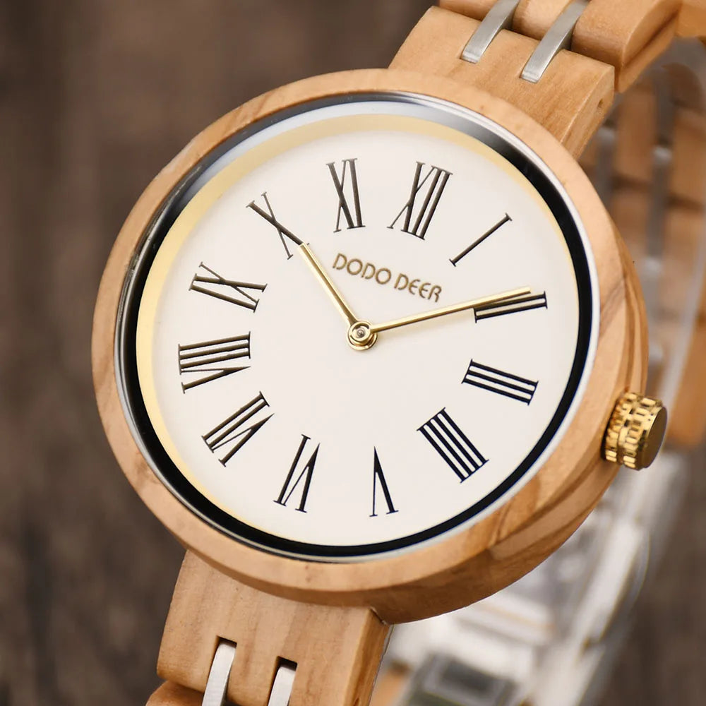 Stylish Ladies Wooden Watches - Round Face With Analog Display And Quartz Movement