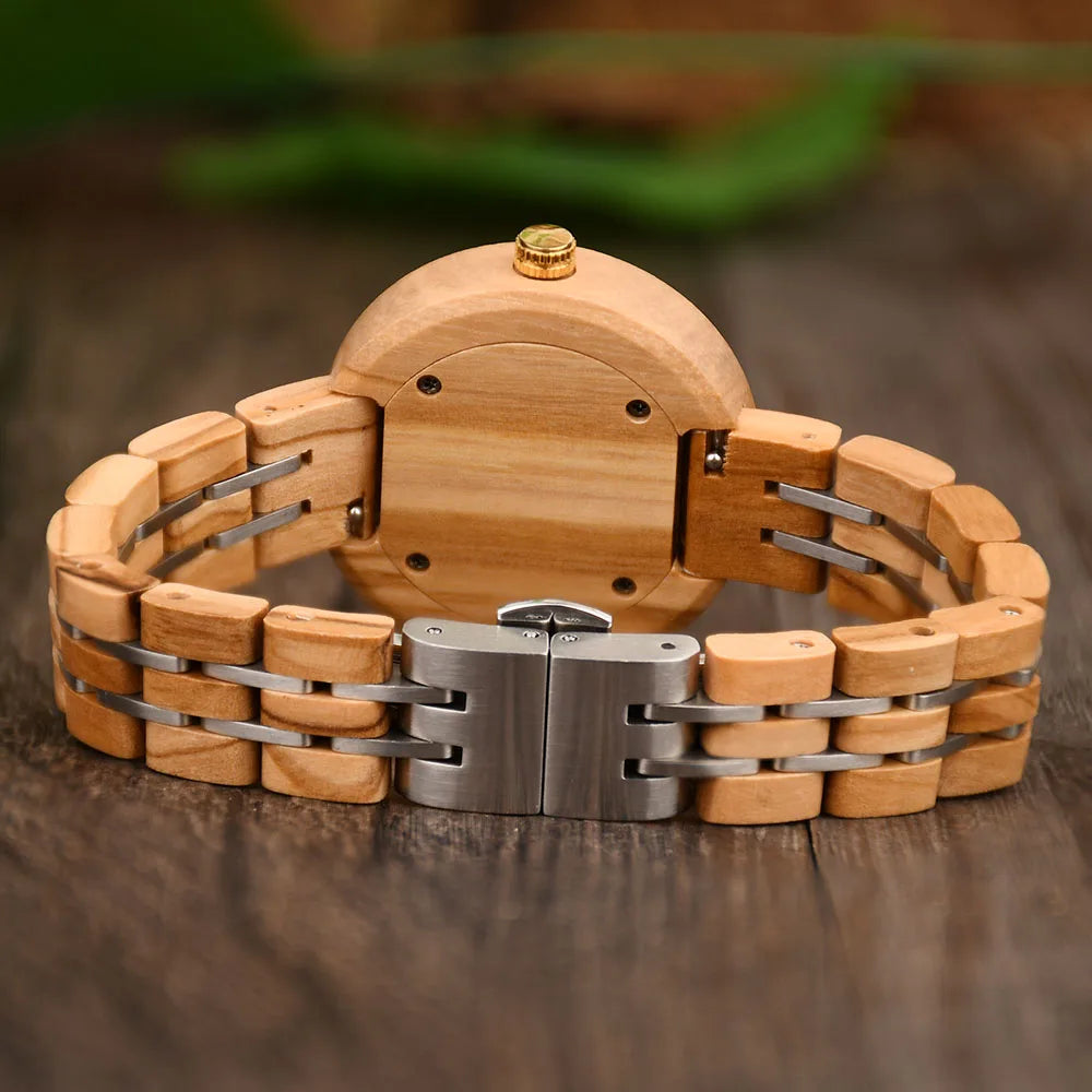 Stylish Ladies Wooden Watches - Round Face With Analog Display And Quartz Movement