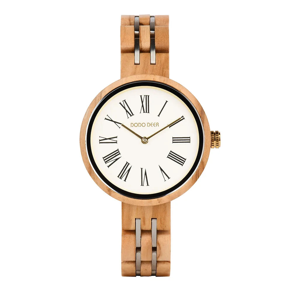 Stylish Ladies Wooden Watches - Round Face With Analog Display And Quartz Movement