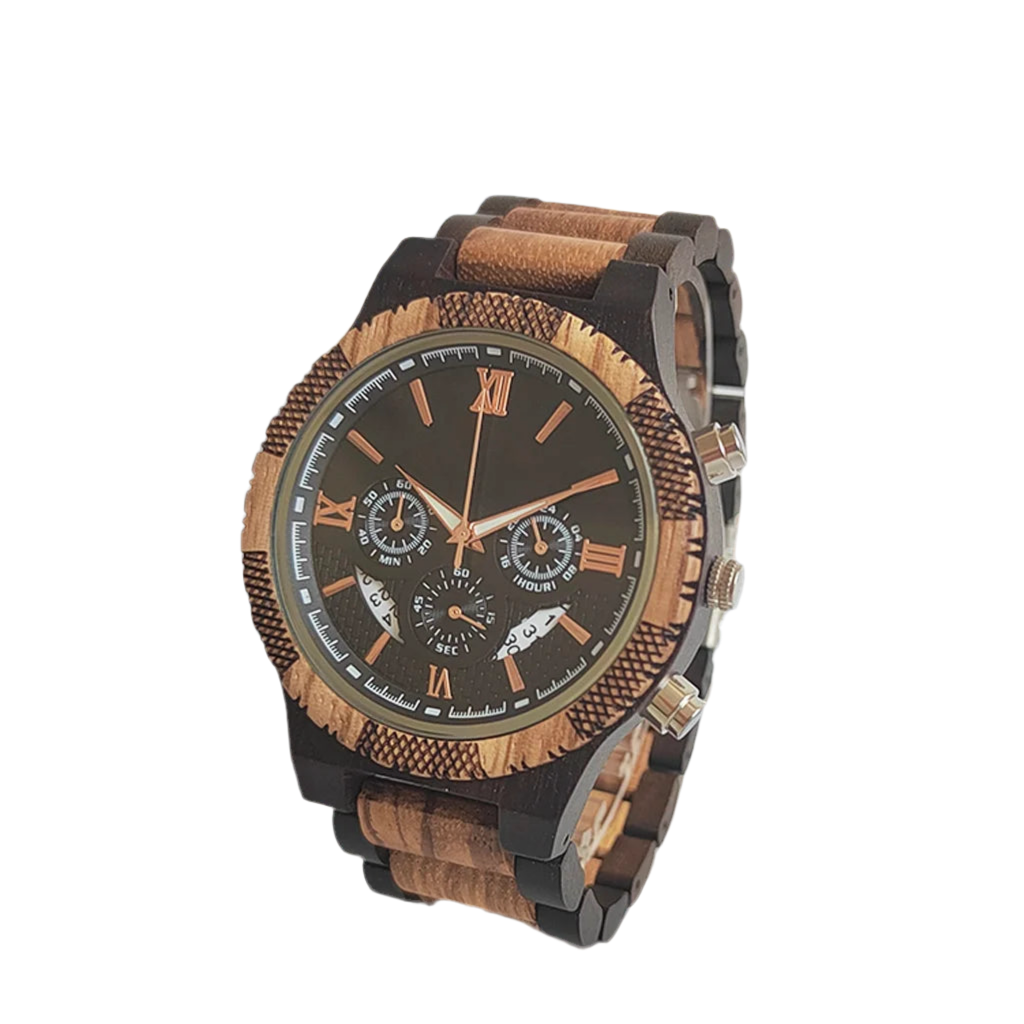Wooden Wrist Watch for Men - Luxury Stylish Multifunction Chronographic Face