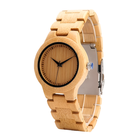Women's Bamboo Wooden Wrist Watch With Full Wood Links Ladies Unique Casual Quartz Watch