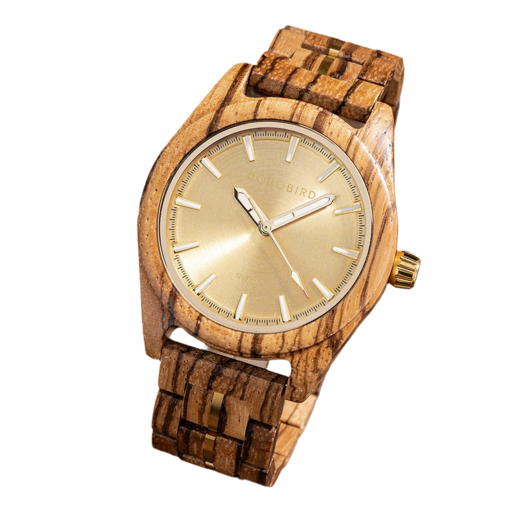 Classic Analog Men's Watch - Wooden Bracelet And Face With Luminous Hands