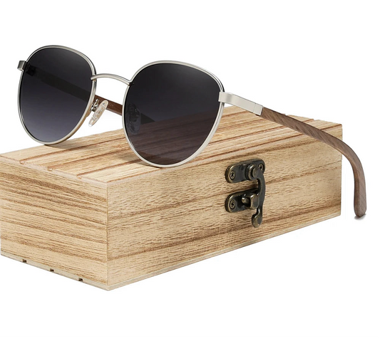 Handmade Walnut Wooden Sunglasses For Men - Polarized UV400 Protection Retro Round Lenses