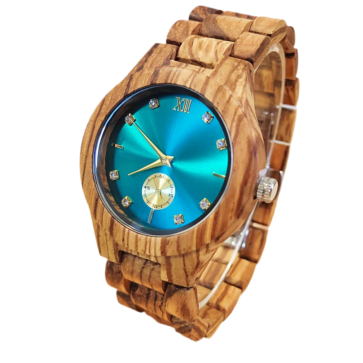 Women's Fashionable Wooden Wrist Watch With Simulated Diamond Dial - Quartz Movement & Analog Face