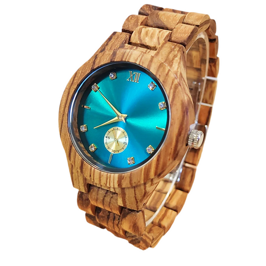 Women's Fashionable Wooden Wrist Watch With Simulated Diamond Dial - Quartz Movement & Analog Face