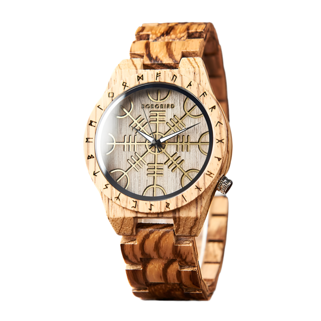 Men's Wooden Wristwatch - Viking Face Style - Gift Idea for Men