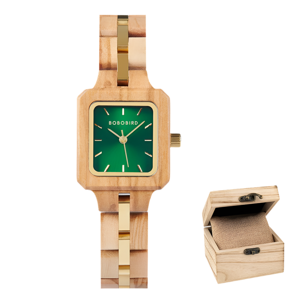 Fashion Women's Watch Wooden Links Square Face Wrist Watch for Ladies Special Gift
