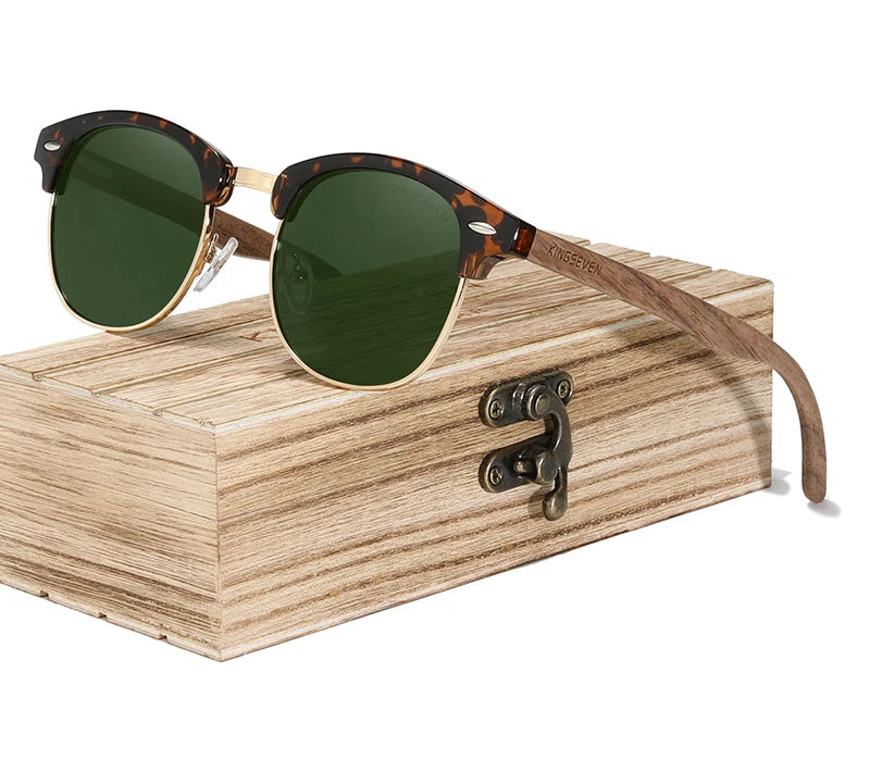 Retro Fashion Sunglasses For Men - Walnut Wooden Frames With Polarized UV400 HD Lenses