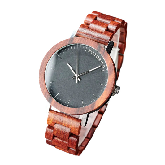 Men’s Red Sandalwood Watch - Quartz Movement With Analog Black Face