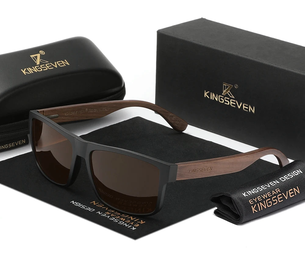 Men’s Wooden Polarized Sunglasses - Black Walnut Rectangular Frame Glasses With UV Protection