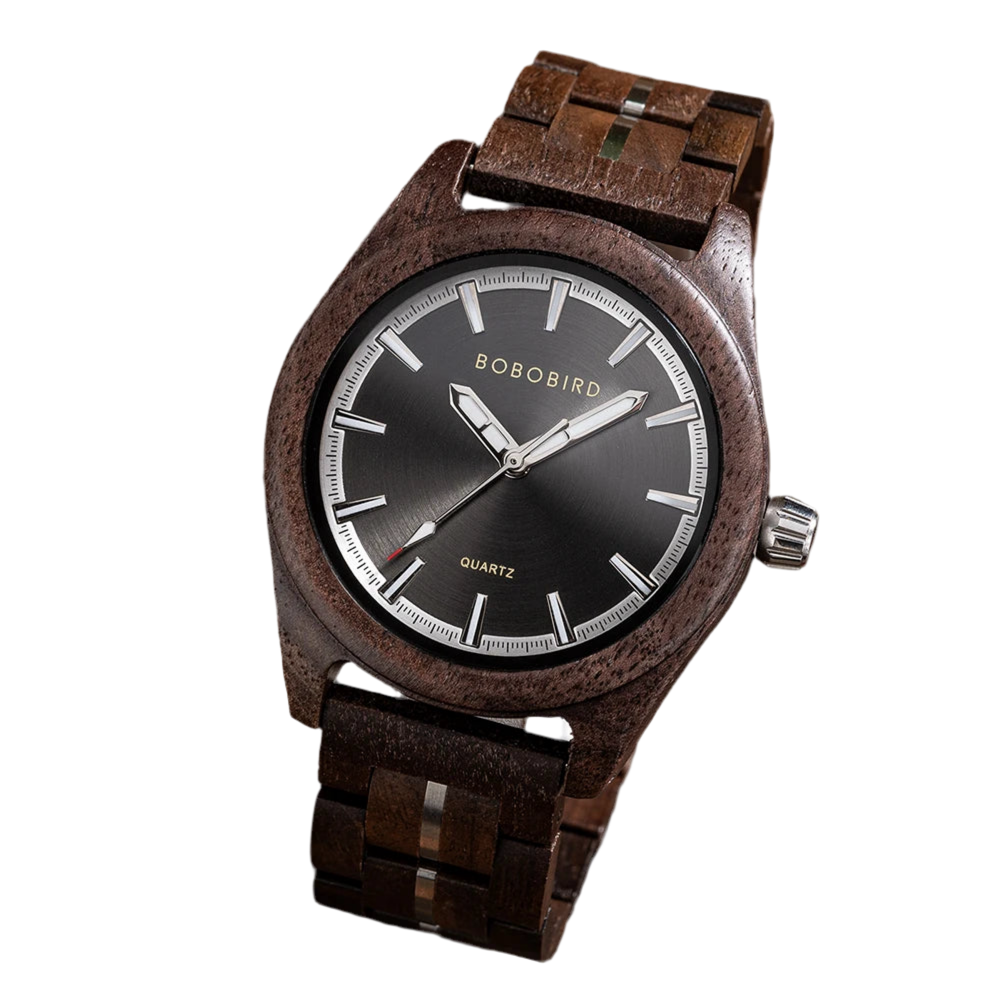 Classic Analog Men's Watch - Wooden Bracelet And Face With Luminous Hands