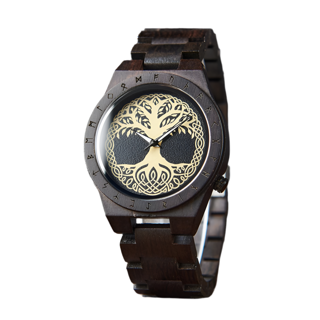 Men's Wooden Wristwatch - Viking Face Style - Gift Idea for Men