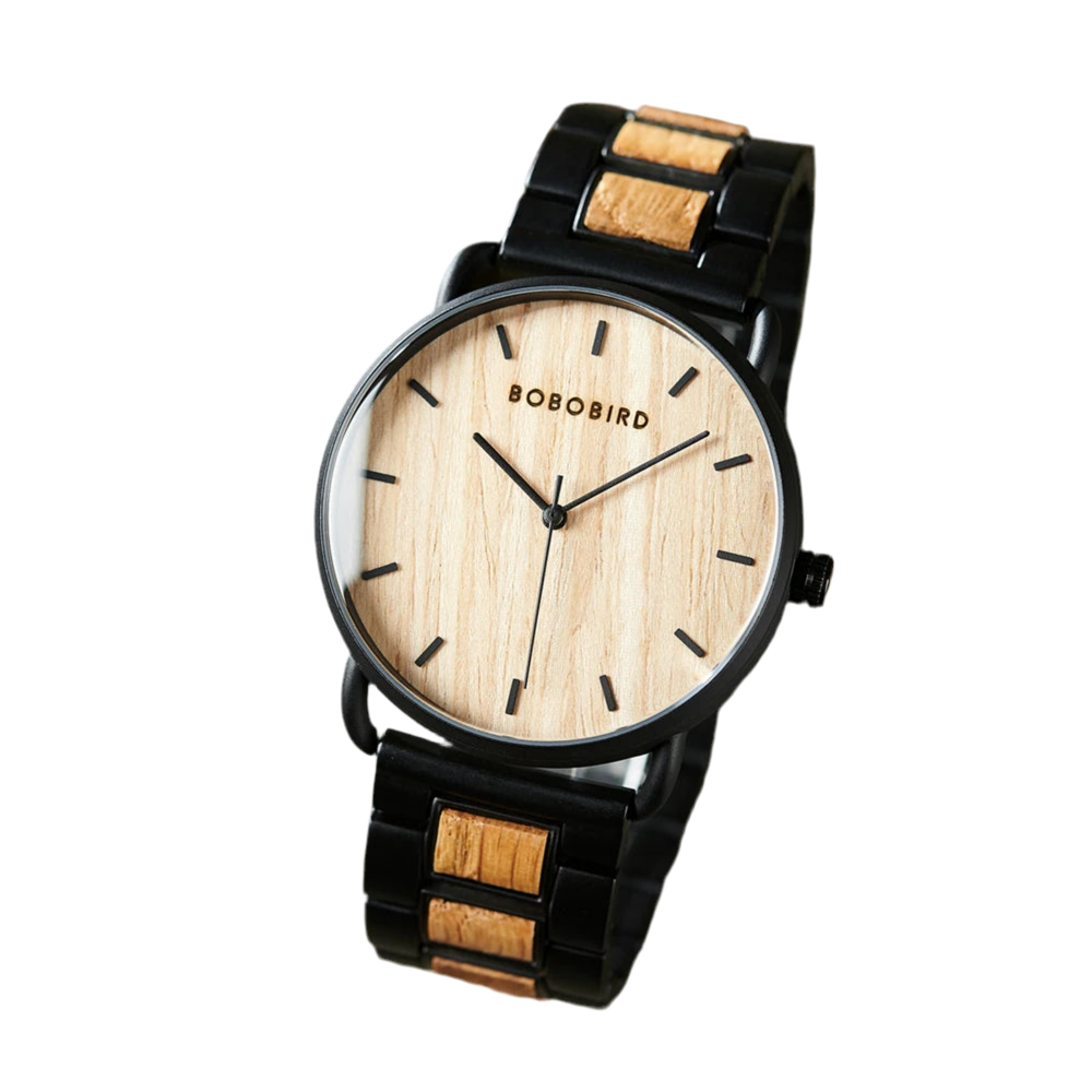 Classic Men's Wooden Watch - Quartz Movement Analog Face Wristwatch for Men