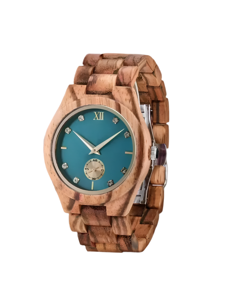 Women’s Gold Luxury Wooden Watch - Casual Fashion Wrist Watch For Women With Simulated Diamond Dial