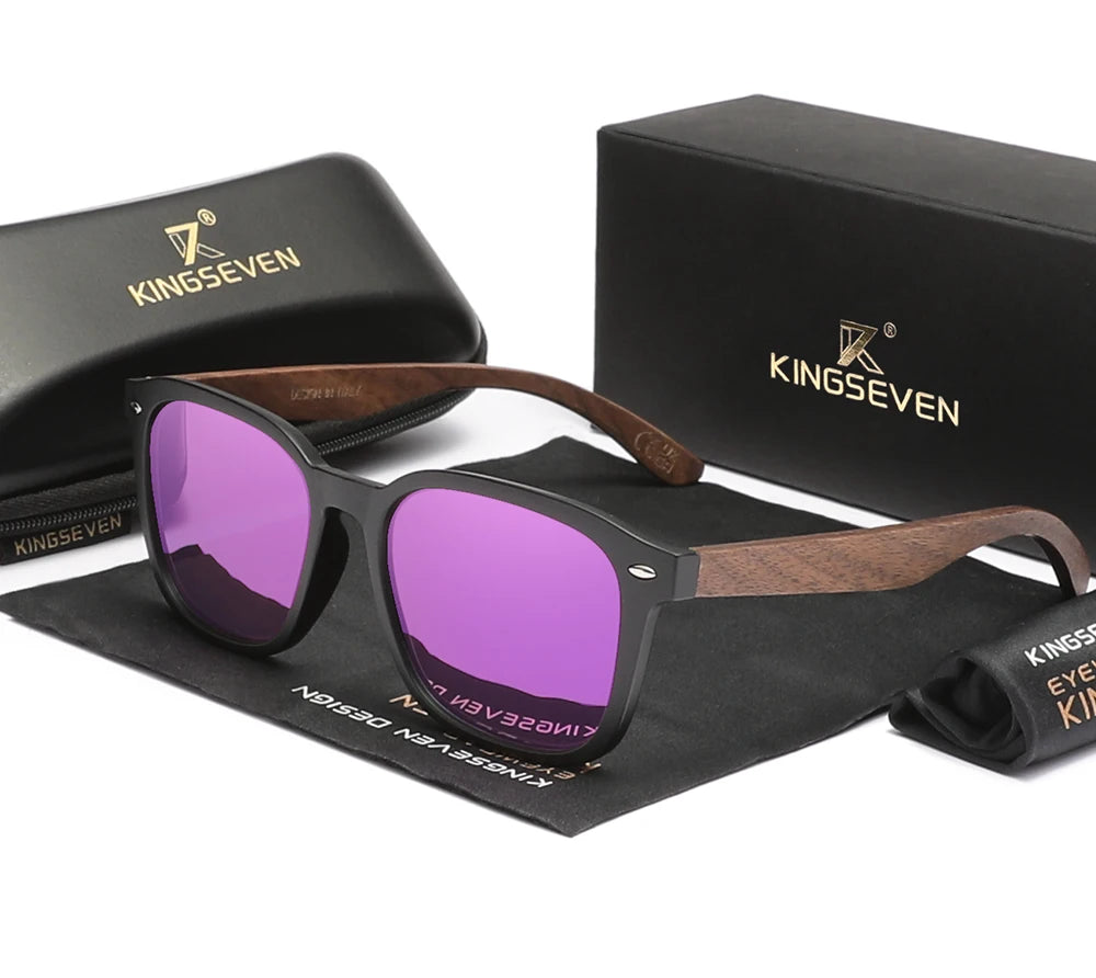 Classic Unisex Walnut Sunglasses For Women Or Men - Polarized UV400 Square Wooden Frame Fashion Glasses