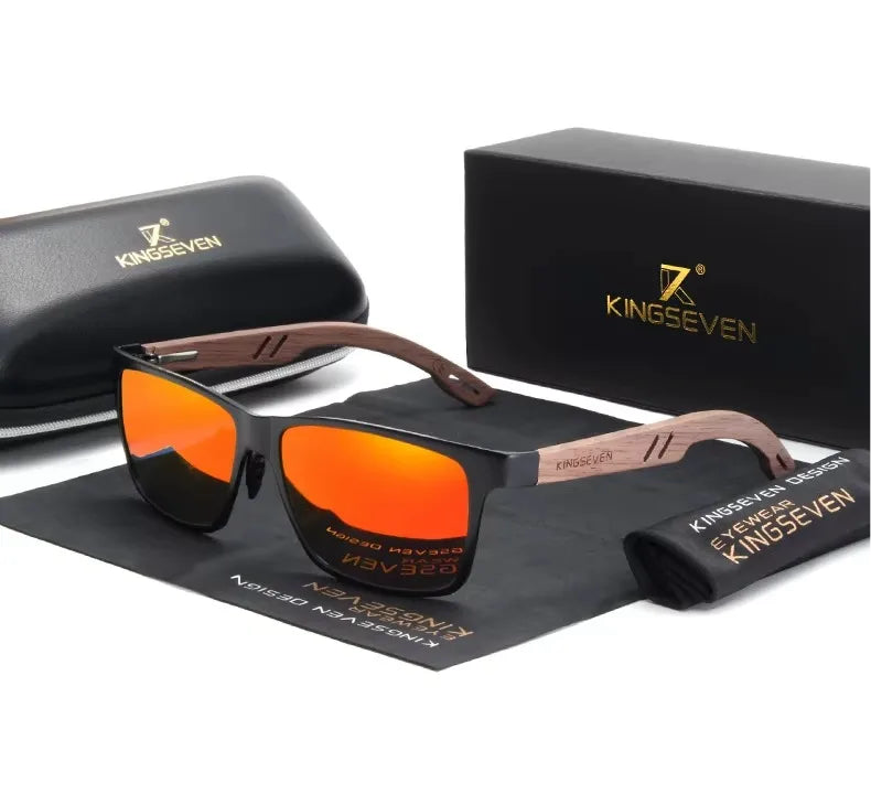 Men’s Wooden Square Frame Sunglasses - Classic Lenses With UV400 Protection