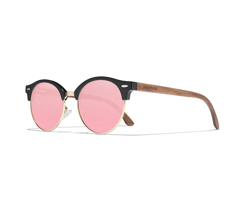 Men’s Polarized Wooden Sunglasses - UV400 Protection With Round Cat Eye Lenses
