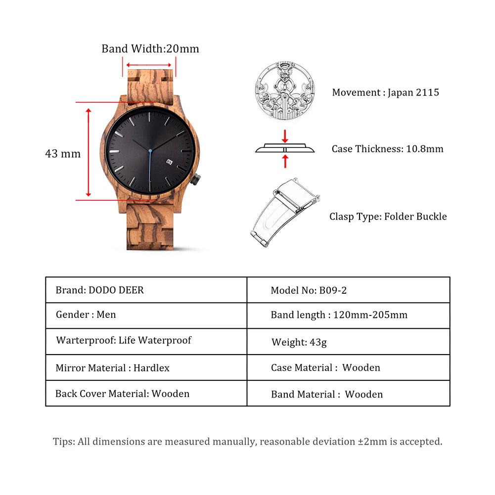 Wooden Watch For Men With Auto Date Round Analog Face - Classic Style And Quartz Movement
