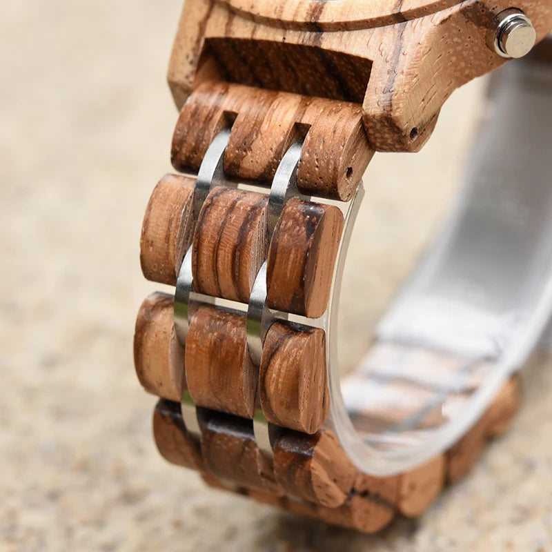 Women’s Luxury Wooden Watch with Chronograph Date and Quartz Movement