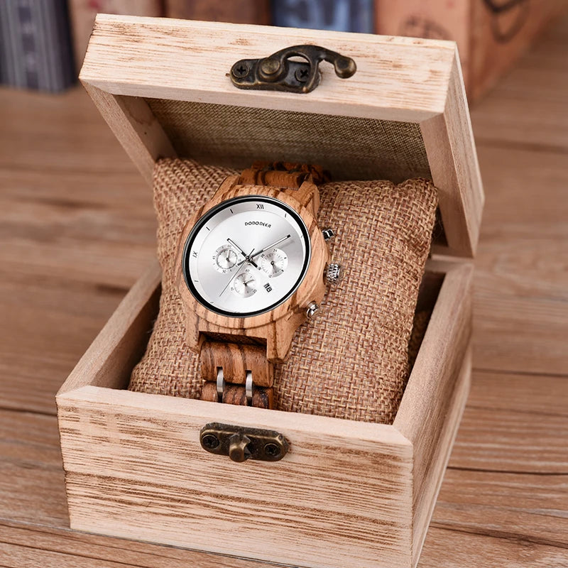 Women’s Luxury Wooden Watch with Chronograph Date and Quartz Movement