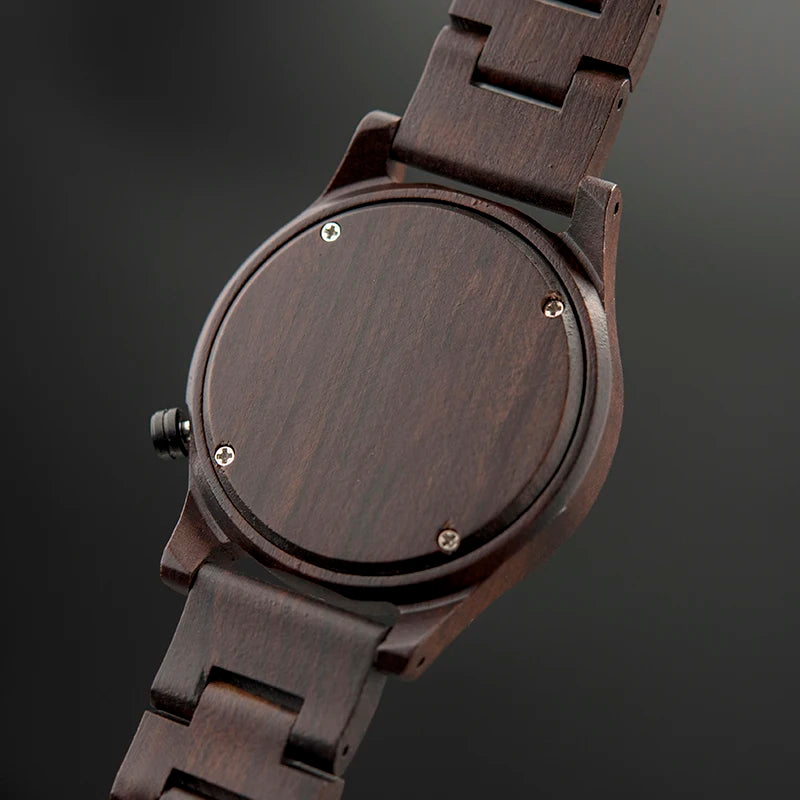 Wooden Watch For Men With Auto Date Round Analog Face - Classic Style And Quartz Movement