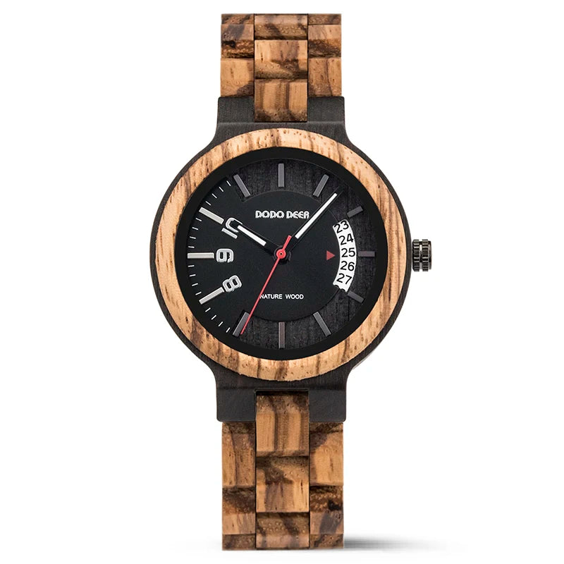 Women’s Fashion Quartz Wristwatches - Analog Face With Date Display - Real Wood Colorful Banded Timepiece For Ladies
